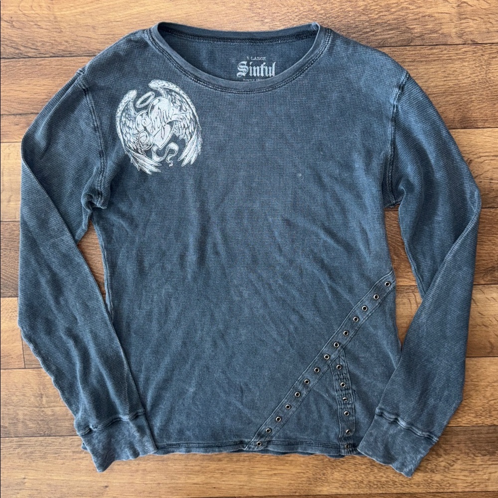Sinful Size Extra Large Thermal Long Sleeve Y2K Top 100% Cotton McBling Scenekid
